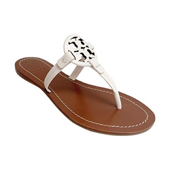 Tory Burch Gabriel Flat Thong Veg Leather Sandals White Size 6.5 - Picture 1 of 8